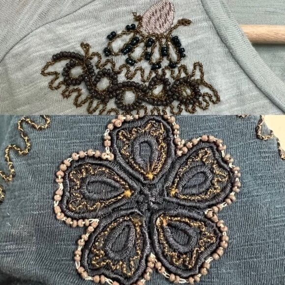 Anthropologie Tulsi Swing embroidered beaded floral oversized Tee top Sz S NWT - Picture 10 of 11